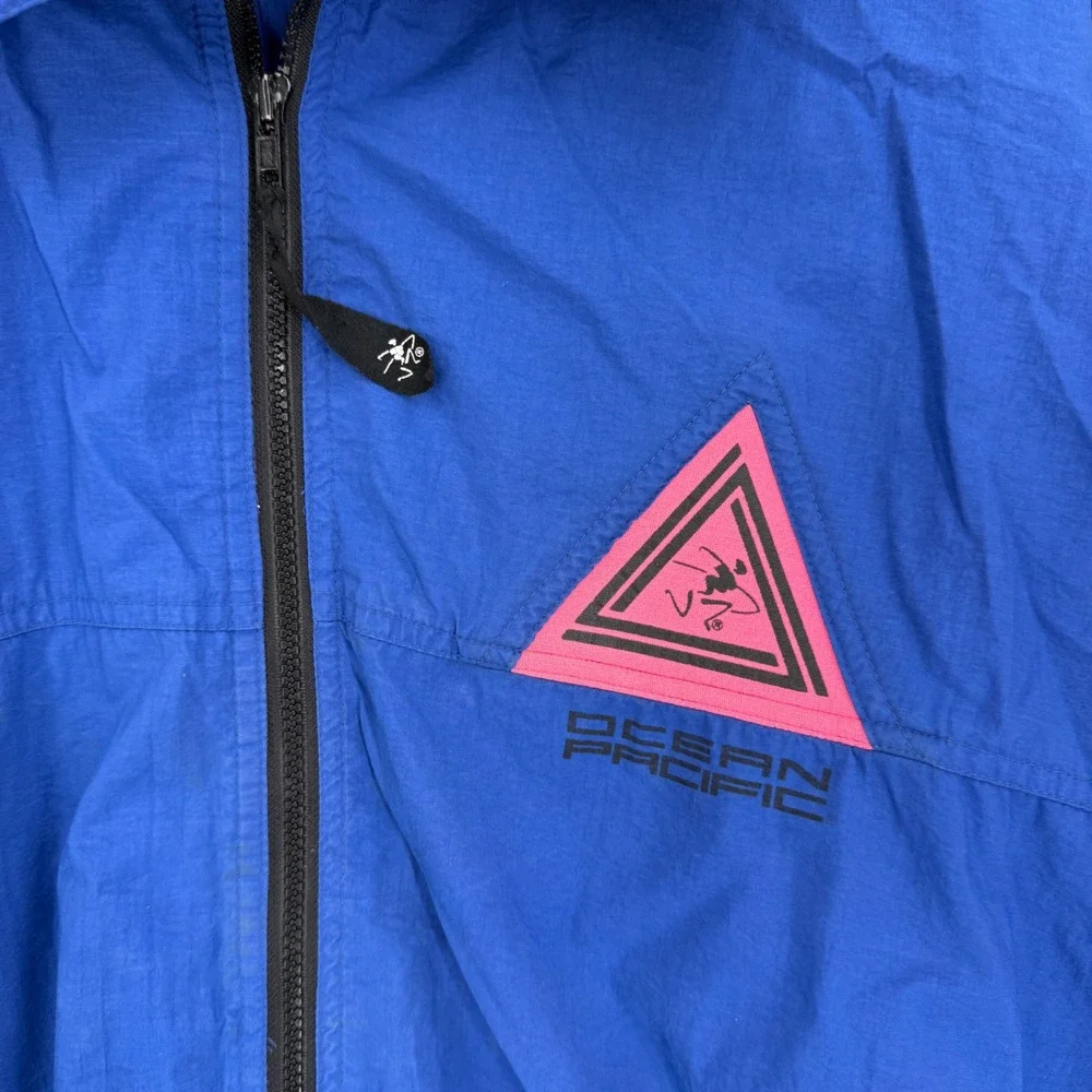 Ocean Pacific Windbreaker Jacket Blue‎ Vintage 90s Surf Pink Logo XL